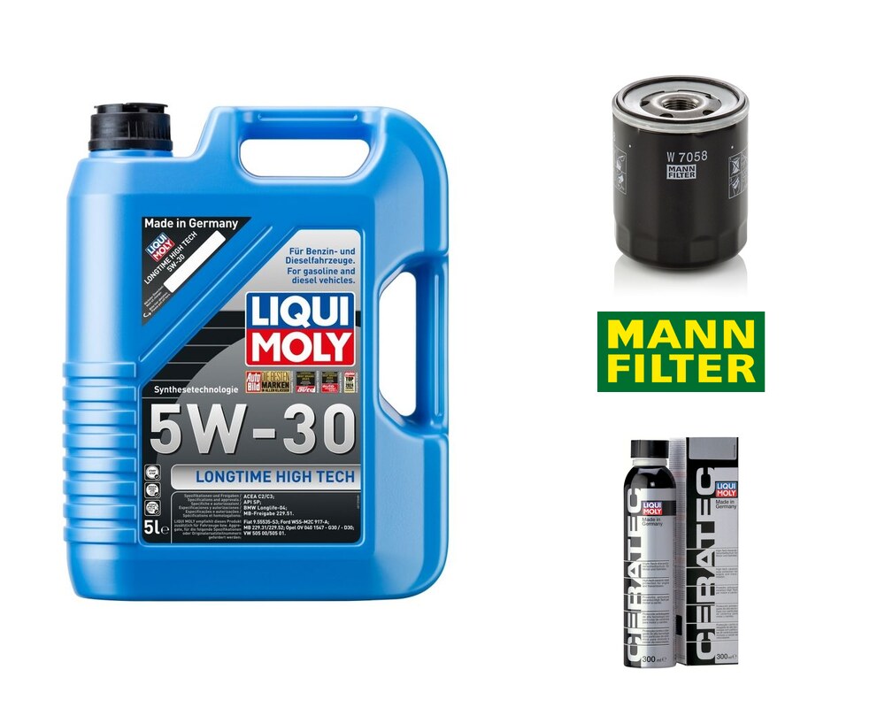 Kit vidange — huile Liqui Moly Longtime High Tech 5W-30 5 L + filtre à huile MANN W 7058 + Cera Tec