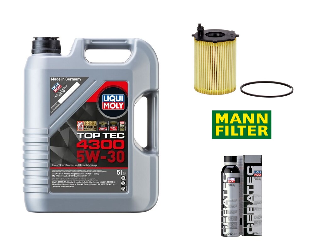 Kit vidange Peugeot Citroën DS 1.6 HDi BlueHDi — huile Liqui Moly Top Tec 4300 5W-30 5 L + filtre à huile MANN HU 716/2 x + Cera Tec