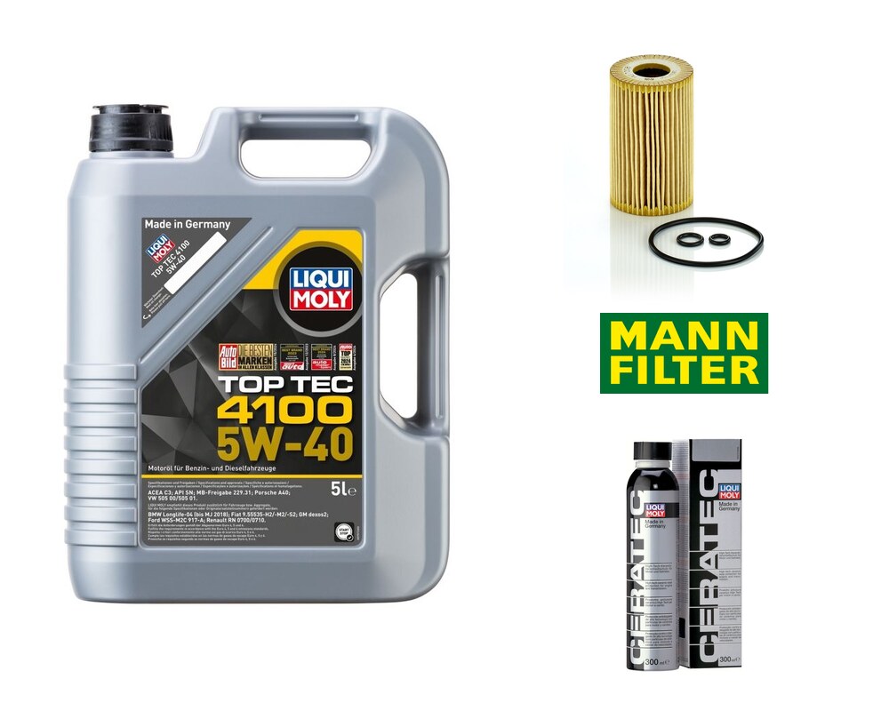 Kit vidange — huile Liqui Moly Top Tec 4100 5W-40 5 L + filtre à huile MANN HU 7008 z + Cera Tec